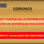 COMUNICO INICIO Y PAUTAS DE LA DISTRIBUCIÓN Y   RECEPCIÓN DE MATERIALES EDUCATIVOS 2024