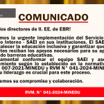 COMUNICADO, CONFORMACIÓN DEL SERVICIO DE APOYO EDUCATIVO INTERNO.