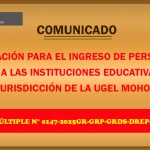 COMUNICADO, AUTORIZACIÓN PARA EL INGRESO DE PERSONAL DE LA ONPE A LAS INSTITUCIONES EDUCATIVAS DE LA JURISDICCIÓN DE LA UGEL MOHO.