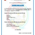 COMUNICADO, LA ADJUDICACIÓN DE REASIGNACIÓN DOCENTE 2025, SE REALIZARÁ CON EL SIGUIENTE CRONOGRAMA.